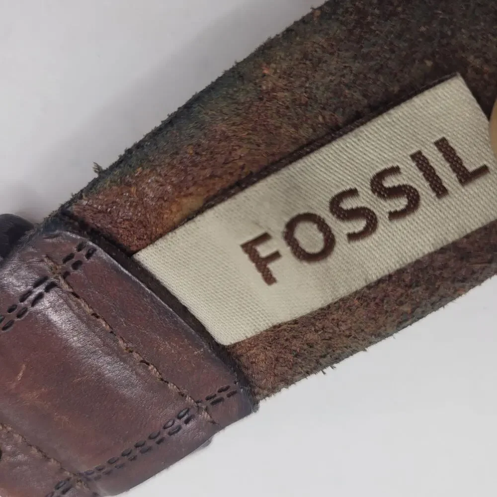 Fossil Belt 36‎ Brown Leather Distressed Work Casual Rugged Industrial Utility
